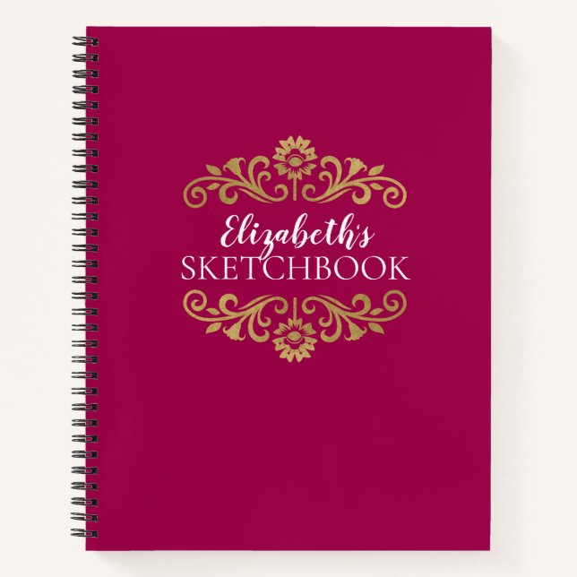Elegantes Monogram Hot Pink Sketchbook Notizbuch (Vorderseite)