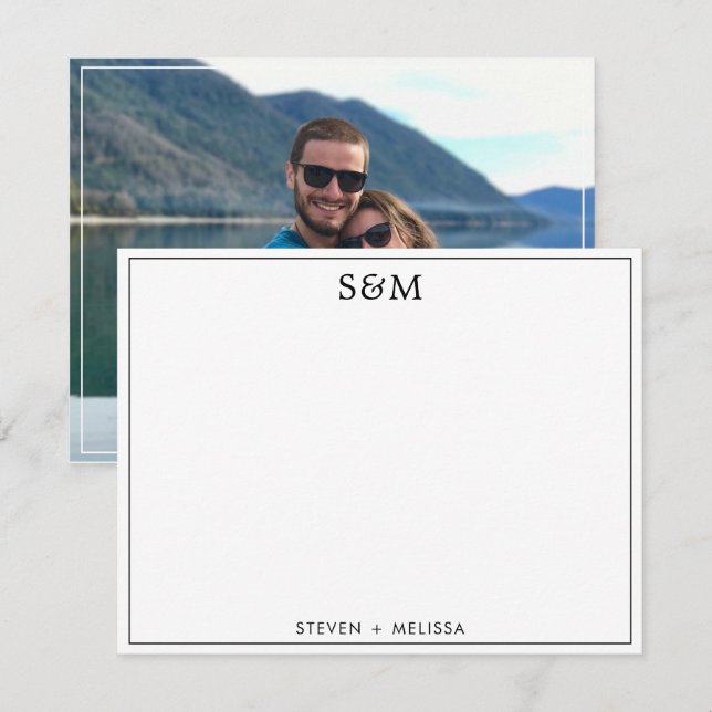 Elegantes Monogram Initials Couple Name Foto Mitteilungskarte (Vorne/Hinten)