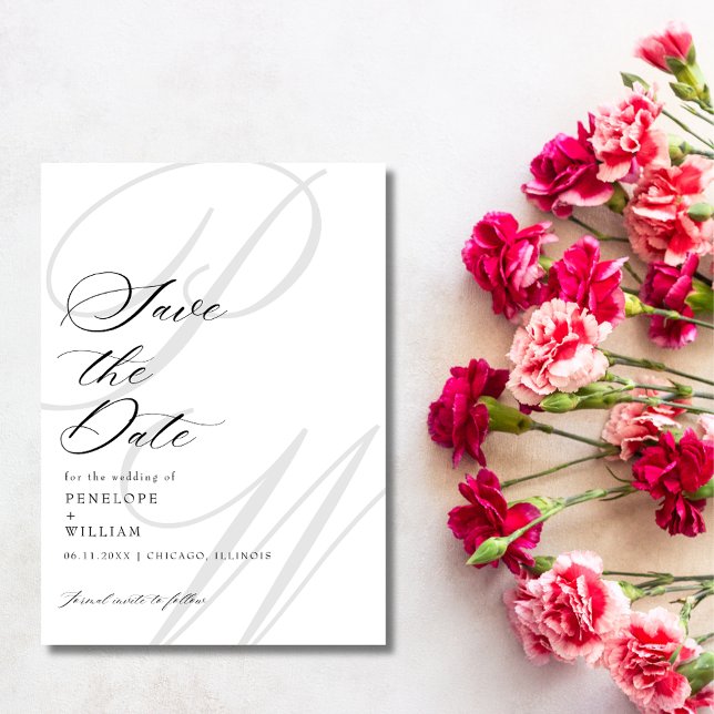 Elegantes Monogram Letters Foto Wedding Save The Date (Elegant Monogram Letters Photo Wedding Save The Date)