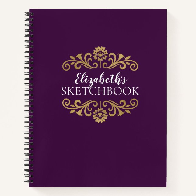 Elegantes Monogram Lila Sketchbook Notebook Notizbuch (Vorderseite)