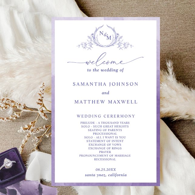 Elegantes Monogram Lila Wedding Program (Von Creator hochgeladen)