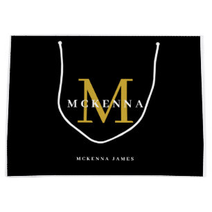 Elegantes Monogram Logo Modernes Black Gold Busine Große Geschenktüte
