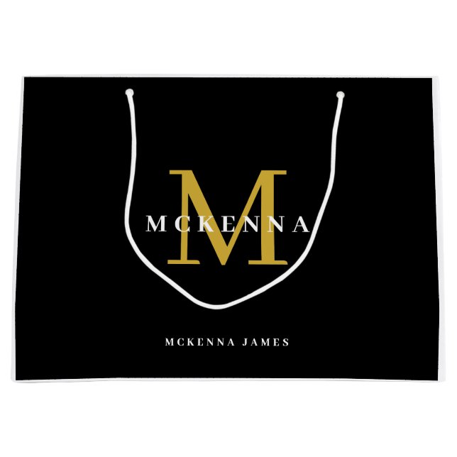 Elegantes Monogram Logo Modernes Black Gold Busine Große Geschenktüte (Vorderseite)