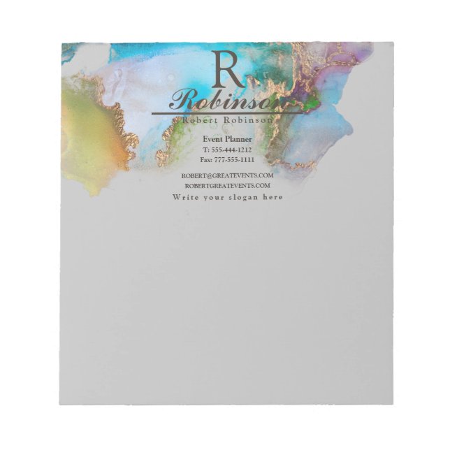 Elegantes Monogram Name Info Marble Business Notep Notizblock (Vorderseite)