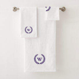 Elegantes Monogram Navy Blue on White Towel Set