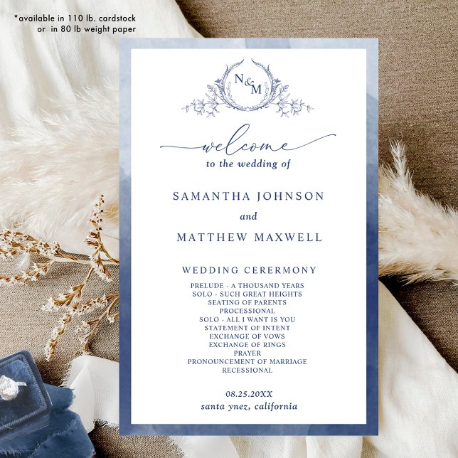 Elegantes Monogram Navy Blue Wedding Program (Von Creator hochgeladen)