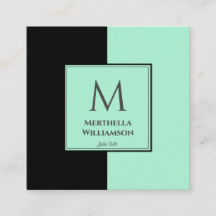 Elegantes MONOGRAM Neo Mint Black Quadratische Visitenkarte