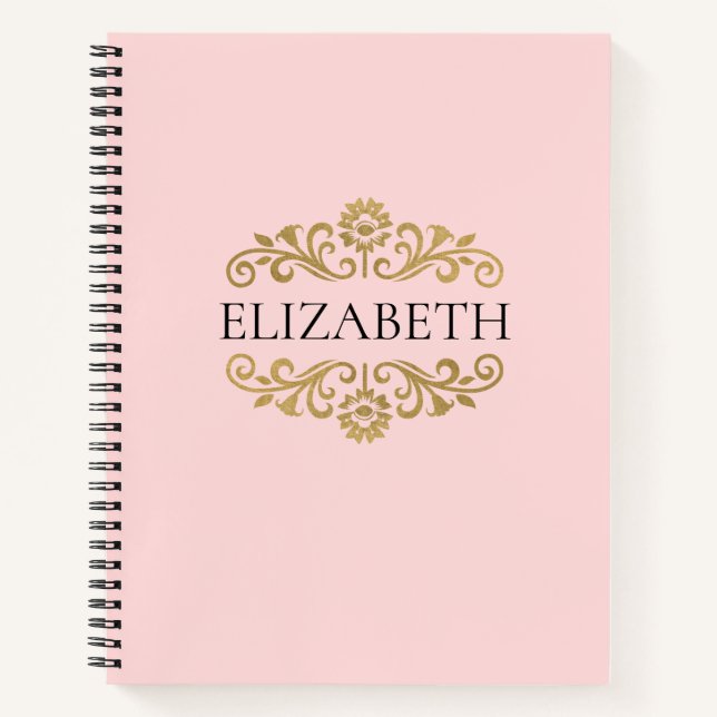 Elegantes Monogram Pink Gold Office School Noteboo Notizbuch (Vorderseite)