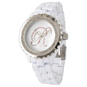 Elegantes Monogram R Rose Gold Armbanduhr