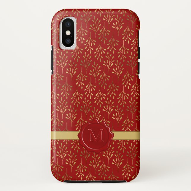 Elegantes Monogram Red Wax Siegel Gold Leaf Muster Case-Mate iPhone Hülle (Rückseite)