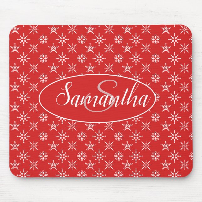 Elegantes Monogram Red White Muster Mousepad (Vorne)