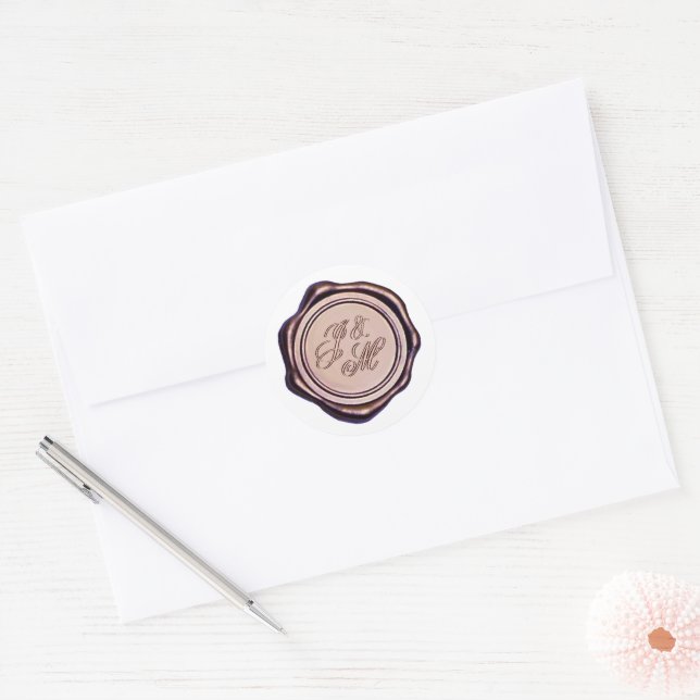 Elegantes Monogram Rose Gold Wax Siegel Runder Aufkleber (Umschlag)