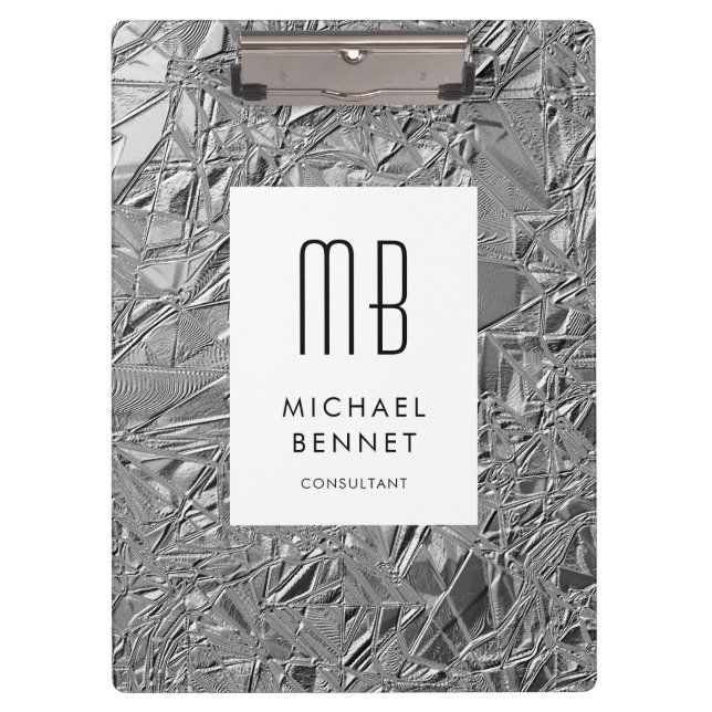 Elegantes Monogram Silver Business Klemmbrett (Vorderseite)
