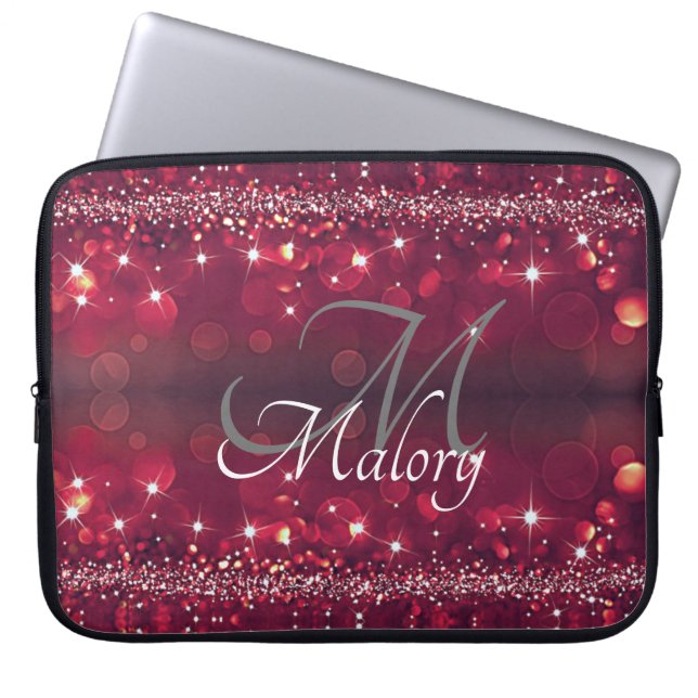 Elegantes Monogram Sparkle Personalisiertes Notebo Laptopschutzhülle (Vorderseite)