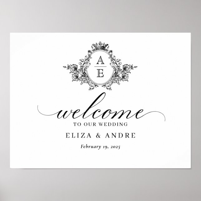 Elegantes Monogram Wappen Custom Wedding Welcome S Poster (Vorne)
