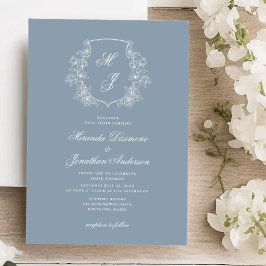 Elegantes Monogram Wappen Dusty Blue Wedding Einladung