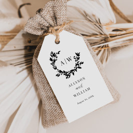 Elegantes Monogram Wappen Foto Botanische Hochzeit Geschenkanhänger