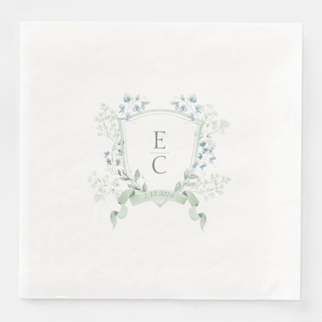Elegantes Monogram Wappen Hochzeit Napkins Serviette (Vorderseite)