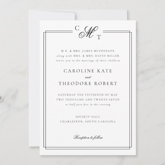 Elegantes Monogram Wedding Invitation Foto Einladung (Vorderseite)