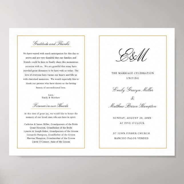 Elegantes Monogram Wedding Program Außendownload Poster (Vorne)
