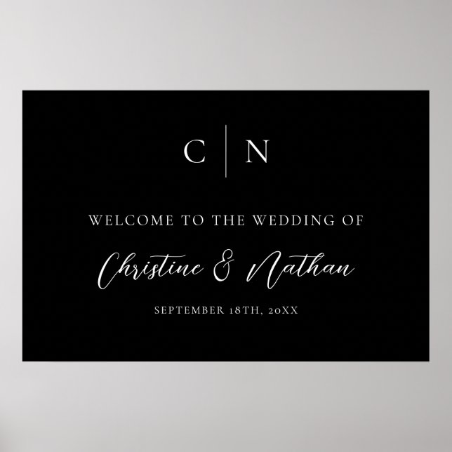 Elegantes Monogram Wedding Welcome Sign Poster (Vorne)