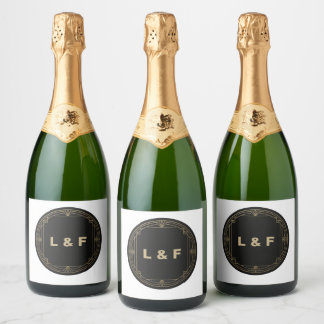 Elegantes Monogram Weinlabel - Schwarzes & Gold Th