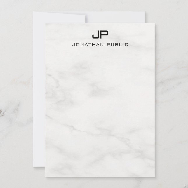 Elegantes Monogram White Marble Trendy Template Mitteilungskarte (Vorderseite)