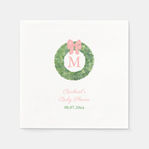 Elegantes Monogram Wreath Girl Baby Shower Party Serviette