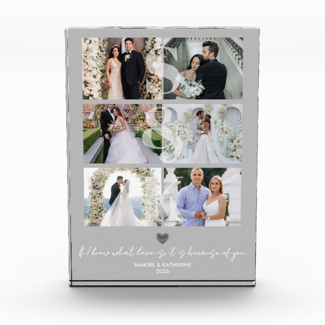Elegantes Monogramm 6 Fotos Collage Valentinsgesch (Vorderseite)