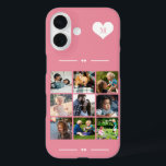 Elegantes Monogramm 9 Foto Collage rosa iPhone 16 Hülle<br><div class="desc">Fügen Sie neun Foto-,  Kinder-,  Haustiere- oder Freundesbilder hinzu und erstellen Sie Ihre eigene,  wunderschöne Handybox mit dem Monogrammnamen,  die Sie zuerst in einem weißen Herz über einem rosa Hintergrund erhalten.            Einfach mit Ihren benutzerdefinierten Bildern und Buchstaben personalisieren</div>