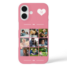 Elegantes Monogramm 9 Foto-Collage Rosa