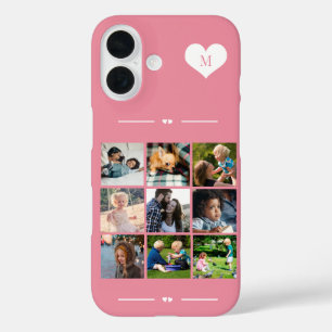 Elegantes Monogramm 9 Foto Collage rosa iPhone 16 Hülle