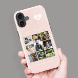 Elegantes Monogramm 9-Foto-Collage Rosa rot iPhone 16 Hülle<br><div class="desc">Fügen Sie neun Foto-,  Kinder-,  Haustiere- oder Freundbilder hinzu und erstellen Sie Ihre eigene,  wunderschöne Handybox mit dem Monogramm-Namen in einem weißen Herz auf einem hellrosa Hintergrund.            Einfach mit Ihren benutzerdefinierten Bildern und Buchstaben personalisieren</div>