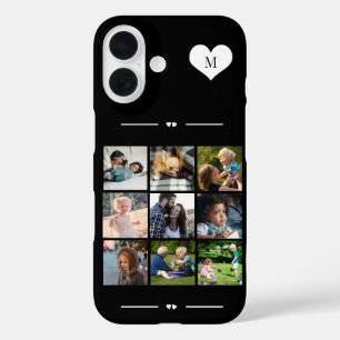 Elegantes Monogramm 9 Foto-Collage schwarz iPhone 16 Hülle
