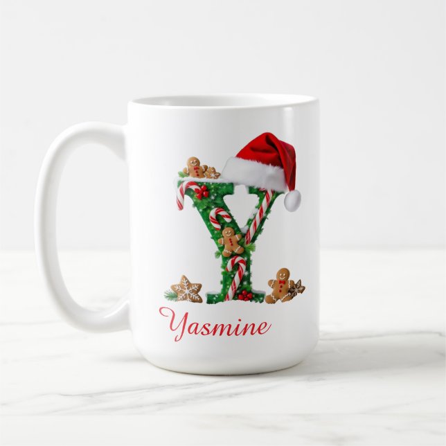 Elegantes Monogramm Anfangs Y Frohe Weihnachten  Kaffeetasse (Links)