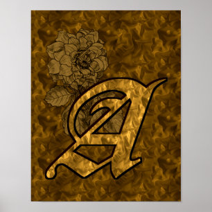 Elegantes Monogramm Anfangsbuchstabe A Gold-Pfings Poster