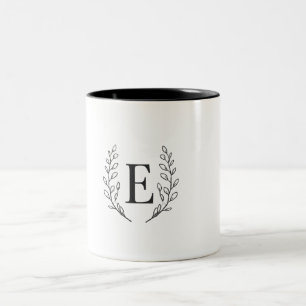 Elegantes Monogramm Anfangsbuchstabe E Botanische Zweifarbige Tasse