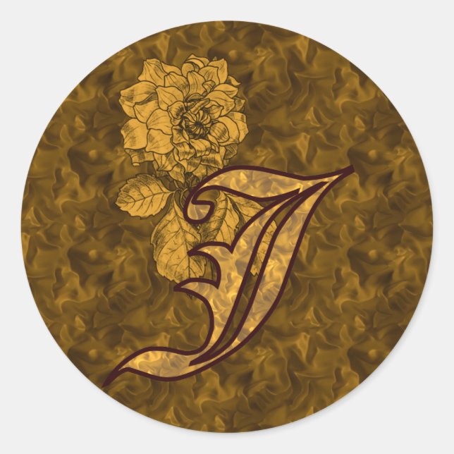 Elegantes Monogramm Anfangsbuchstabe J Gold Pfings Runder Aufkleber (Vorderseite)