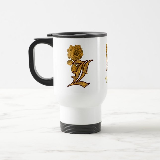 Elegantes Monogramm Anfangsbuchstabe L Gold-Pfings Reisebecher (Links)