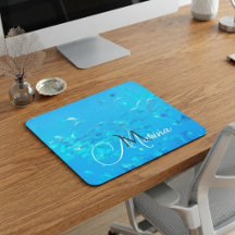 Elegantes Monogramm Aqua-Blau Fischschwarm Ozean