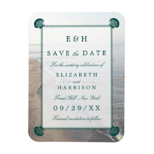 Elegantes Monogramm, Aquamariner Scallop Beach Sav Magnet