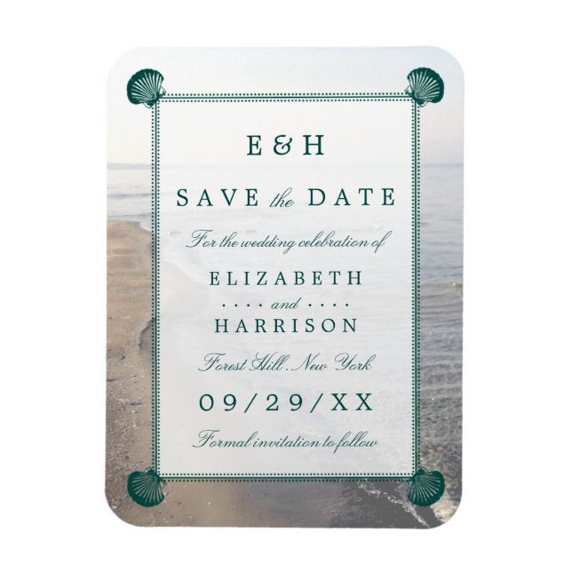Elegantes Monogramm, Aquamariner Scallop Beach Sav Magnet (Vertikal)