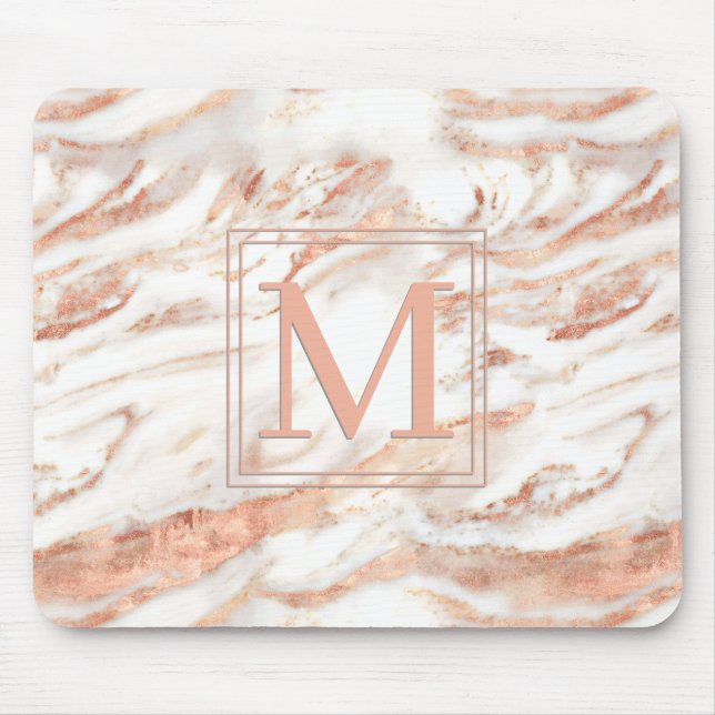 Elegantes Monogramm auf schicke Kupfer-Rose Gold-M Mousepad (Vorne)