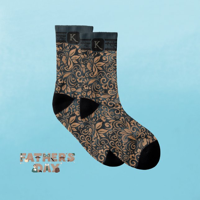 Elegantes Monogramm aus Aquamarinen und goldenen B Socken (Elegant Teal & gold Floral Monogram Socks)