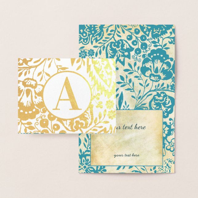 Elegantes Monogramm aus Gold oder Silber, Aquamari Folienkarte (Anzeige)