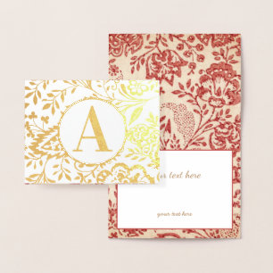 Elegantes Monogramm aus Gold oder Silver Red Flora Folienkarte