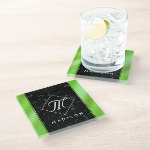 Elegantes Monogramm aus schwarzem Marmor und Zitro Glasuntersetzer