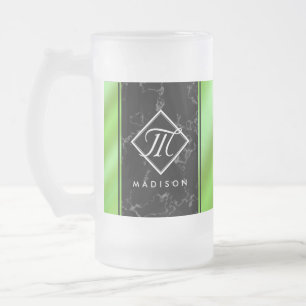 Elegantes Monogramm aus schwarzem Marmor und Zitro Mattglas Bierglas