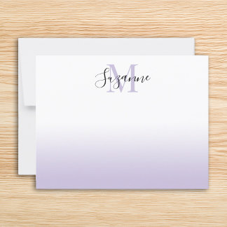 Elegantes Monogramm Blasslila Ombre Mitteilungskarte