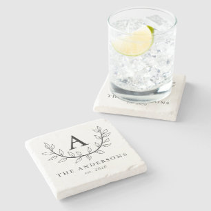 Elegantes Monogramm-Blatt Steinuntersetzer
